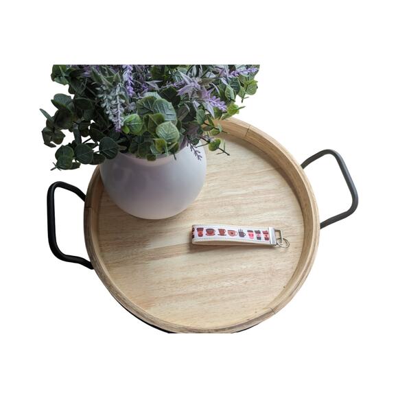 Coffee Cup Keychain Wristlet Feather Boho Fabric Key Ring FOB Espresso Gift Item - Picture 2 of 7